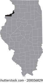 Black highlighted location map of the Illinoisan Rock Island County inside gray map of the Federal State of Illinois, USA