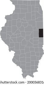 Black highlighted location map of the Illinoisan Vermilion County inside gray map of the Federal State of Illinois, USA