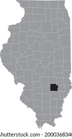 Black highlighted location map of the Illinoisan Clay County inside gray map of the Federal State of Illinois, USA
