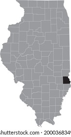 Black highlighted location map of the Illinoisan Crawford County inside gray map of the Federal State of Illinois, USA