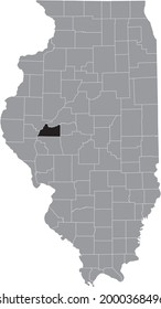 Black highlighted location map of the Illinoisan Cass County inside gray map of the Federal State of Illinois, USA