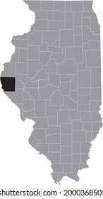 Black highlighted location map of the Illinoisan Adams County inside gray map of the Federal State of Illinois, USA