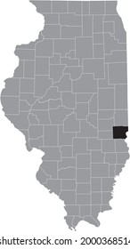 Black highlighted location map of the Illinoisan Clark County inside gray map of the Federal State of Illinois, USA