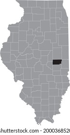 Black highlighted location map of the Illinoisan Coles County inside gray map of the Federal State of Illinois, USA