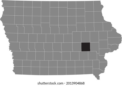 Black highlighted location map of the Iowa County inside gray map of the Federal State of Iowa, USA