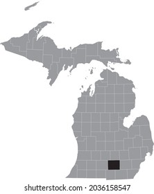 Black Highlighted Location Map Of The Jackson County Inside Gray Map Of The Federal State Of Michigan, USA