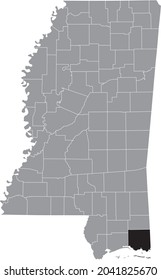 Black Highlighted Location Map Of The Jackson County Inside Gray Map Of The Federal State Of Mississippi, USA