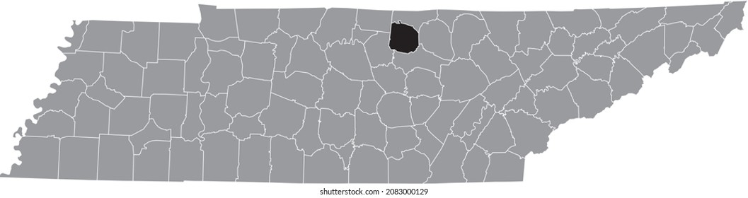 Mapa de ubicación resaltado en negro del Condado de Jackson dentro del mapa administrativo gris del Estado Federal de Tennessee, Estados Unidos