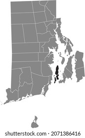 Black highlighted location map of the Jamestown inside gray administrative map of the Federal State of Rhode Island, USA