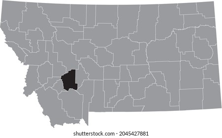 Black highlighted location map of the Jefferson County inside gray map of the Federal State of Montana, USA