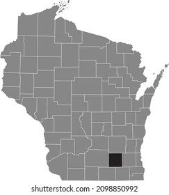 Black Highlighted Location Map Of The Jefferson County Inside Gray Administrative Map Of The Federal State Of Wisconsin, USA