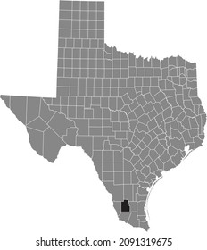 Black highlighted location map of the Jim Hogg County inside gray administrative map of the Federal State of Texas, USA