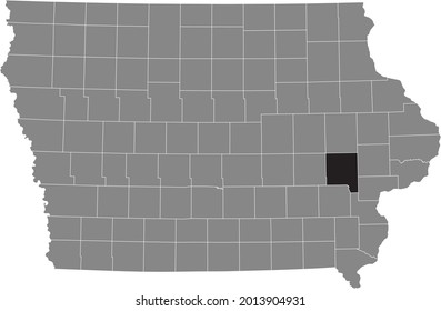 Black highlighted location map of the Johnson County inside gray map of the Federal State of Iowa, USA