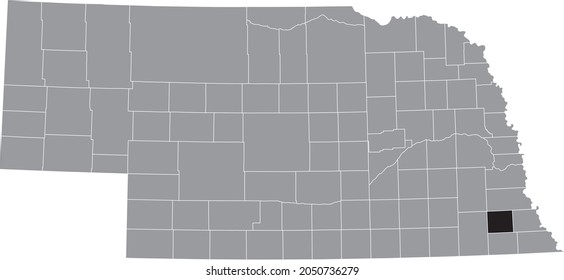 Black highlighted location map of the Johnson County inside gray map of the Federal State of Nebraska, USA