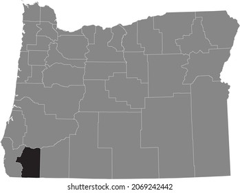 Black highlighted location map of the Josephine County inside gray administrative map of the Federal State of Oregon, USA