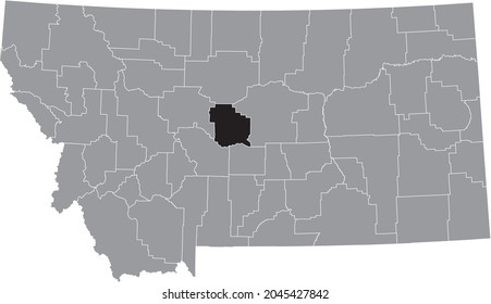 Black highlighted location map of the Judith Basin County inside gray map of the Federal State of Montana, USA