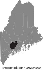 Black Highlighted Location Map Of The Kennebec County Inside Gray Map Of The Federal State Of Maine, USA