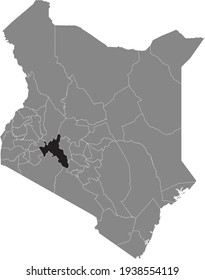 Black highlighted location map of the Kenyan Nakuru county inside gray map of the Republic of Kenya