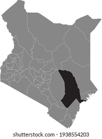 Black highlighted location map of the Kenyan Tana River county inside gray map of the Republic of Kenya