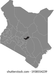 Black highlighted location map of the Kenyan Tharaka-Nithi county inside gray map of the Republic of Kenya
