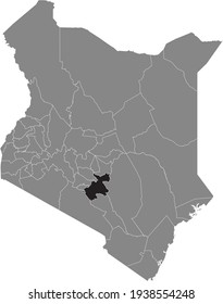 Mapa de ubicación resaltado por negros del condado de Machakos en el interior del mapa gris de la República de Kenia