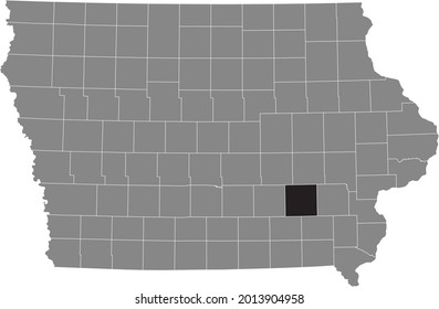 Black highlighted location map of the Keokuk County inside gray map of the Federal State of Iowa, USA