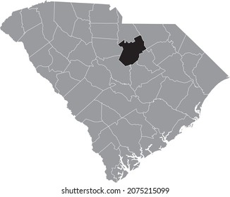 Black highlighted location map of the Kershaw County inside gray administrative map of the Federal State of South Carolina, USA