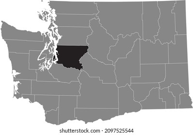 Black highlighted location map of the King County inside gray administrative map of the Federal State of Washington, USA