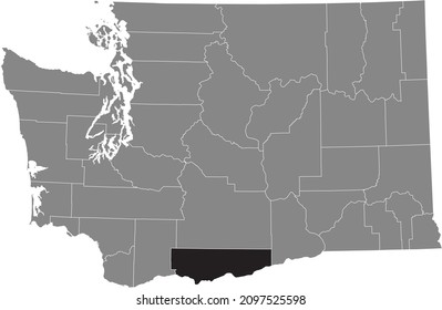 Black highlighted location map of the Klickitat County inside gray administrative map of the Federal State of Washington, USA
