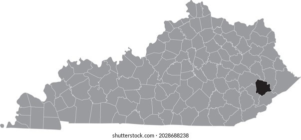 Black highlighted location map of the Knott County inside gray map of the Federal State of Kentucky, USA