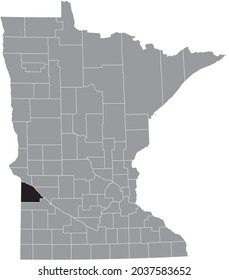 Black highlighted location map of the Lac qui Parle County inside gray map of the Federal State of Minnesota, USA