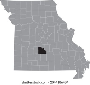 Black highlighted location map of the Laclede County inside gray map of the Federal State of Missouri, USA