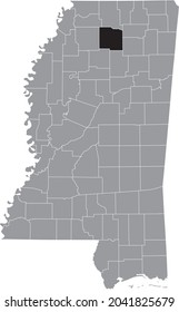 Mapa de ubicación resaltado en negro del condado de Lafayette dentro del mapa gris del estado federal de Misisipi, EE.