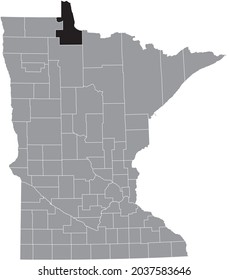 Black Highlighted Location Map Of The Lake Of The Woods County Inside Gray Map Of The Federal State Of Minnesota, USA