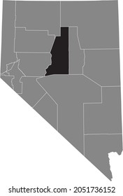 Black highlighted location map of the Lander County inside gray map of the Federal State of Nevada, USA