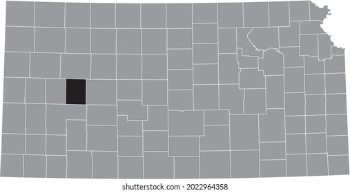 Black highlighted location map of the Lane County inside gray map of the Federal State of Kansas, USA