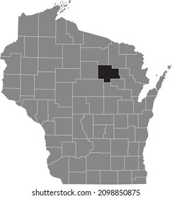 Black highlighted location map of the Langlade County inside gray administrative map of the Federal State of Wisconsin, USA