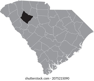 Black highlighted location map of the Laurens County inside gray administrative map of the Federal State of South Carolina, USA