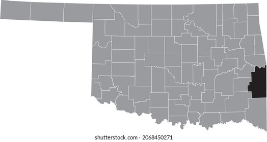 Black highlighted location map of the Le Flore County inside gray administrative map of the Federal State of Oklahoma, USA