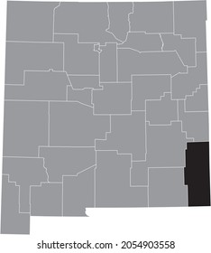 Black highlighted location map of the Lea County inside gray map of the Federal State of New Mexico, USA