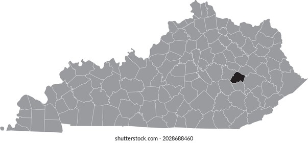 Black highlighted location map of the Lee County inside gray map of the Federal State of Kentucky, USA