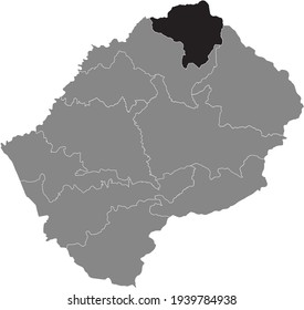 Schwarz hervorgehobene Standortkarte des Stadtteils Lesothan Butha-Buthe auf grauer Karte des Königreichs Lesotho