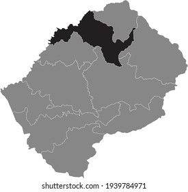 Black highlighted location map of the Lesothan Leribe district inside gray map of the Kingdom of Lesotho