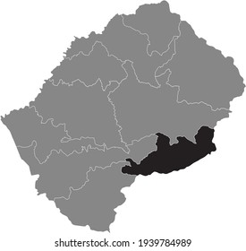 Black highlighted location map of the Lesothan Qacha's Nek district inside gray map of the Kingdom of Lesotho