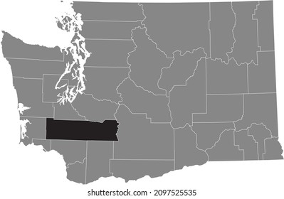 Black highlighted location map of the Lewis County inside gray administrative map of the Federal State of Washington, USA