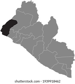 Black highlighted location map of the Liberian Grand Cape Mount county inside gray map of the Republic of Liberia