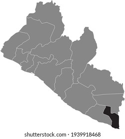 Black highlighted location map of the Liberian Maryland county inside gray map of the Republic of Liberia