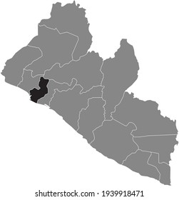 Black highlighted location map of the Liberian Montserrado county inside gray map of the Republic of Liberia