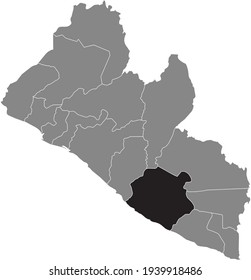 Black highlighted location map of the Liberian Sinoe county inside gray map of the Republic of Liberia