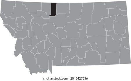 Black highlighted location map of the Liberty County inside gray map of the Federal State of Montana, USA